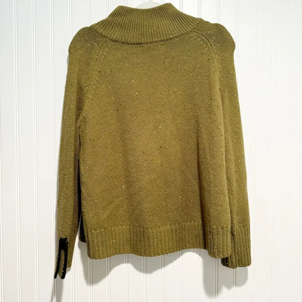 Habitat Green Speckled Wool Sweater Zip Shoulder Mock Neck Size Small - Picture 5 of 6